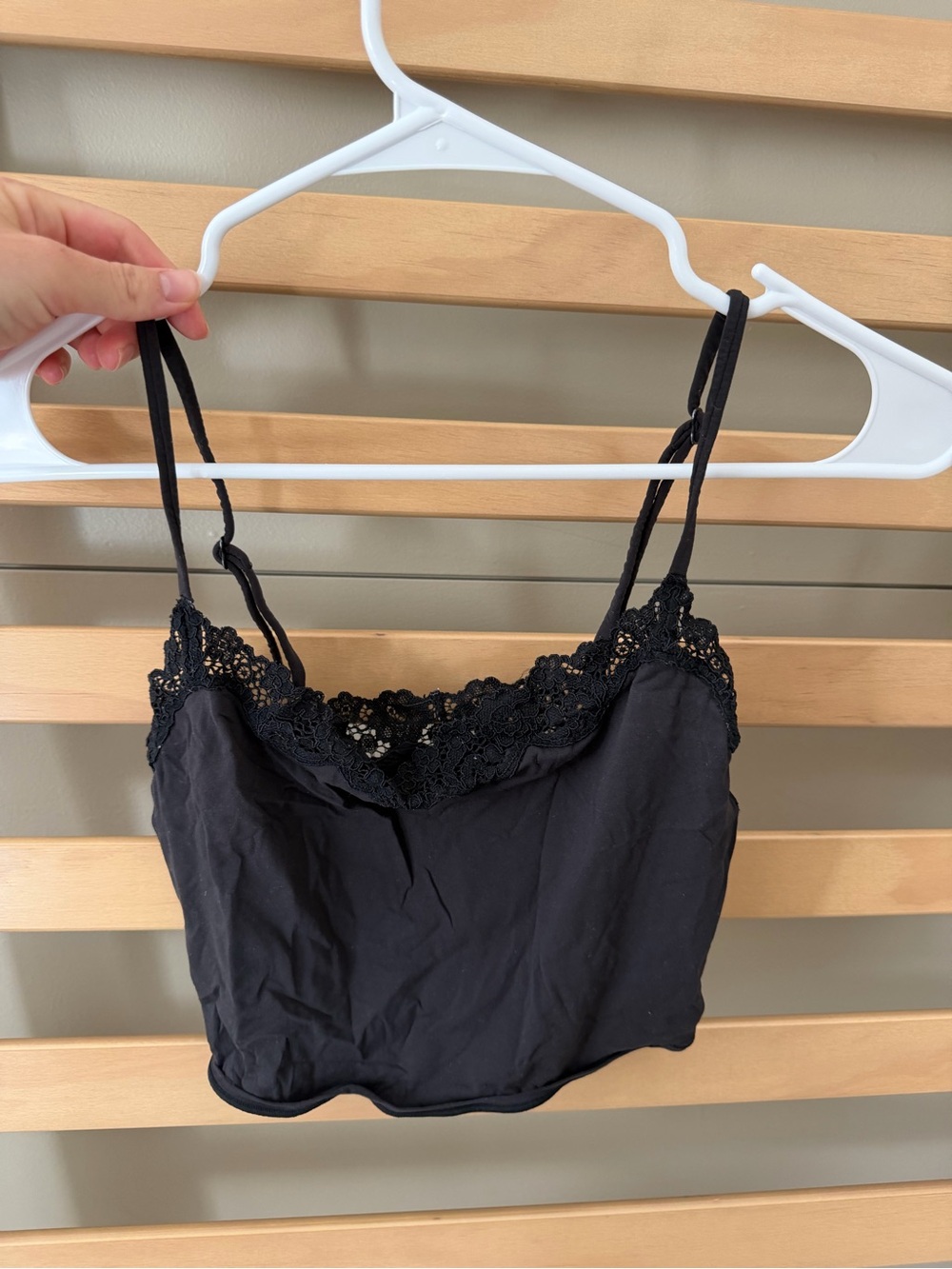 SKIMS Black Fits Everybody Lace-Trim Crop Cami, XS